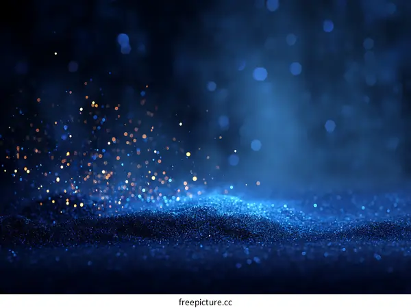 Abstract Dark Blue Glitter Background with Sparkling Particles