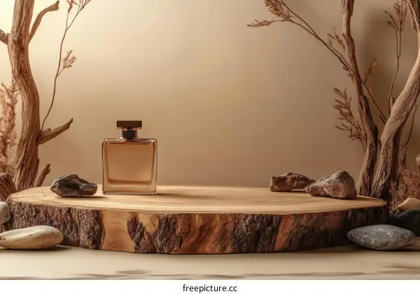 Natural Perfume Display with Wooden Slice