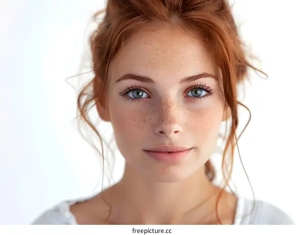 portrait of a young woman with freckles and red hair