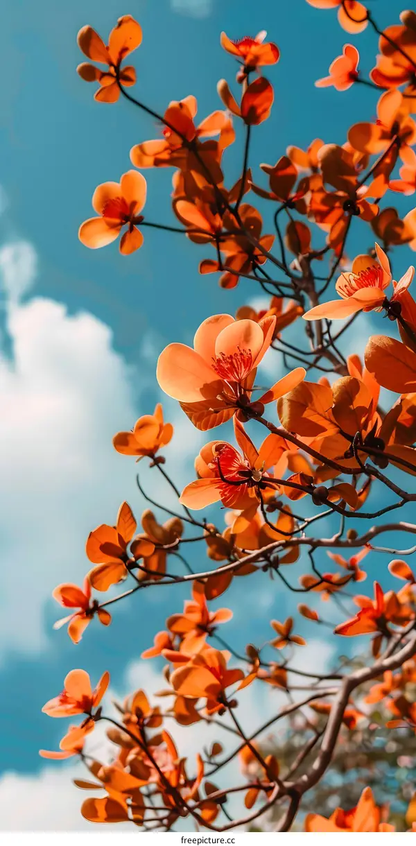 Orange Flowers Blooming Against A Blue Sky