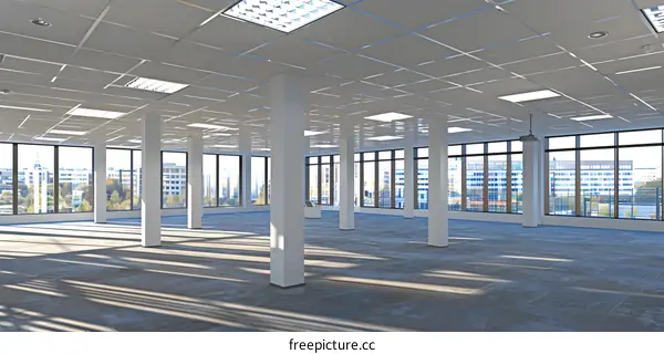 Empty Office Space With Large Windows And City View