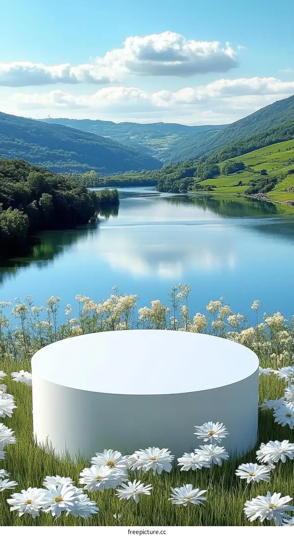 Blank Product Display Against Scenic Landscape