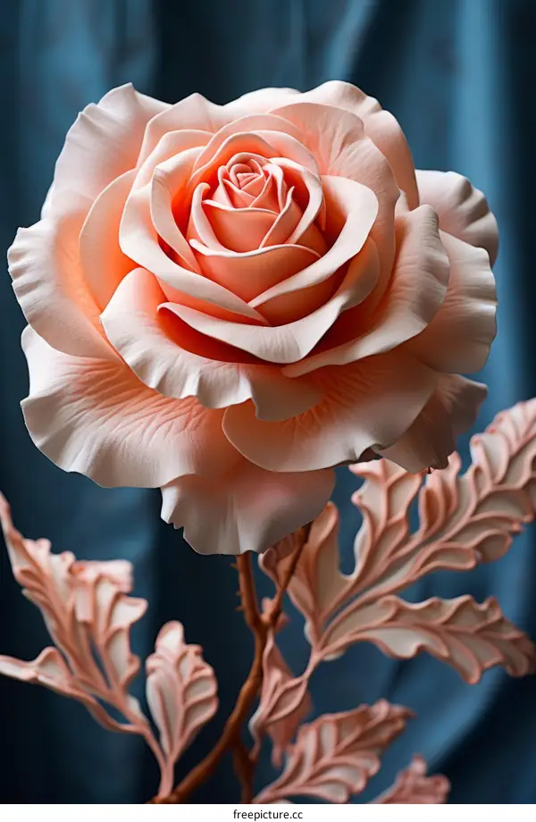 Peach Rose in Full Bloom Against a Blue Background
