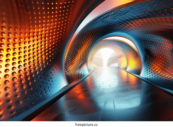 Futuristic tunnel with glowing orange lights