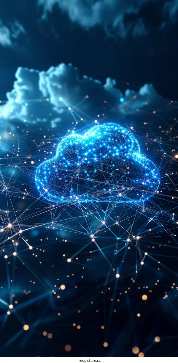 Illustration of Blue Glowing Cloud Computing