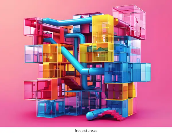 Colorful Architectural Structure on Pink Background