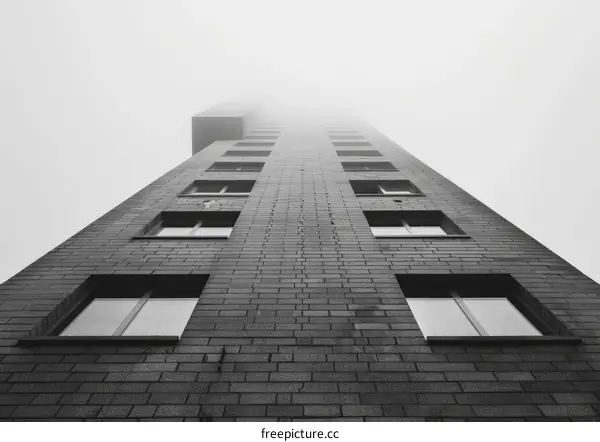 Tall Building Enveloped in Mist