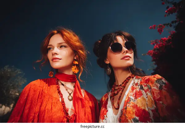 Two Women in Boho Style Fashion Outdoor Portrait
