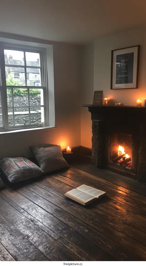 Cozy Reading Nook by the Fireplace
