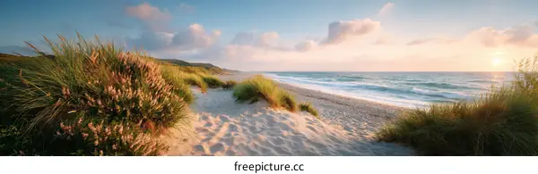 Beautiful Sunset Beach Scene with Sand Dunes