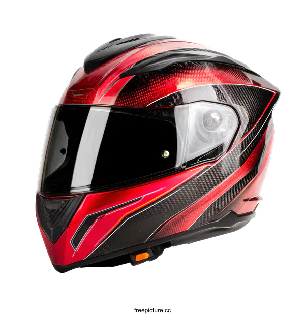 [Transparent Background PNG]Stylish Red Motorcycle Helmet with Carbon Fiber Design