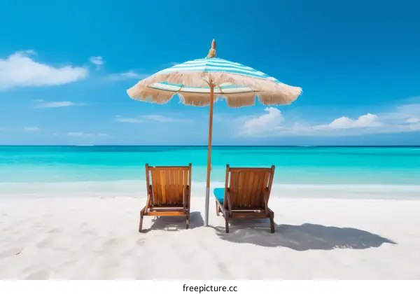 Luxury Beach Chairs Under a Straw Umbrella