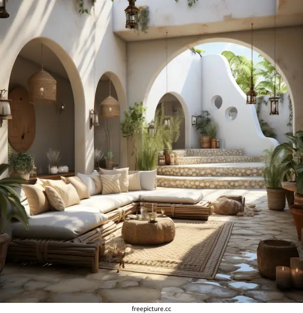 Bohemian Living Room Interior Design with Moroccan Influences