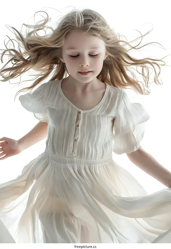 Young Girl with Blonde Hair Wearing a White Dress