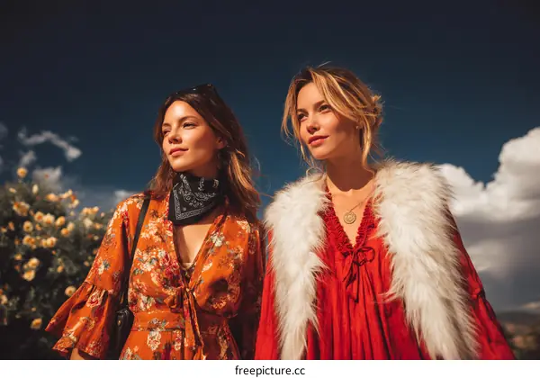 Two Caucasian Women Outdoors in Stylish Outfits