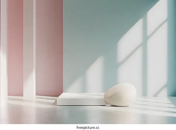 Minimalist Studio Room with White Platform and Pastel Walls