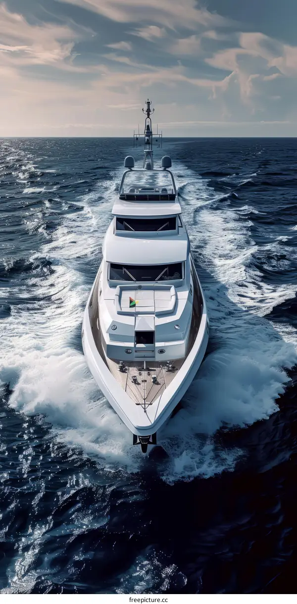 White Yacht gliding through the azure sea