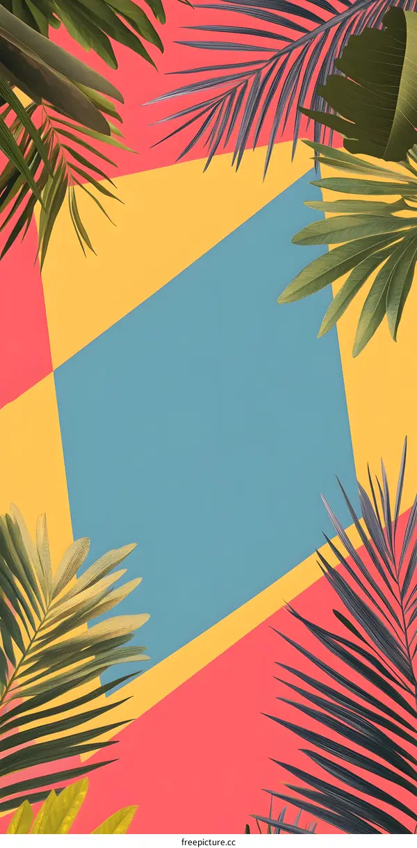 Tropical Palm Leaves and Colorful Abstract Background