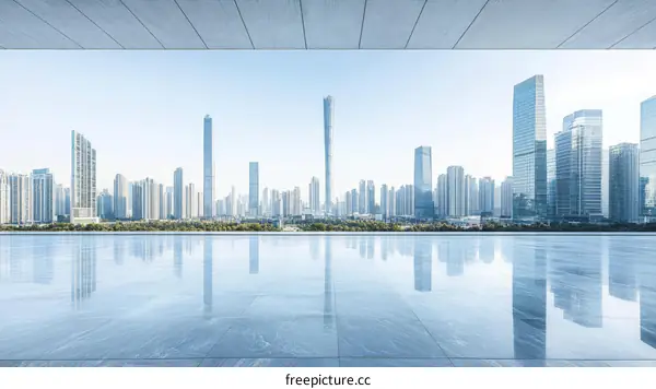 Modern City Skyline View from an Open-Air Space