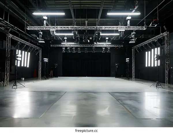 Empty Stage in a Studio with Lighting Equipment