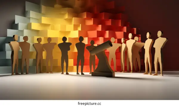 A Colorful Mural of Faceless People with a Cannon