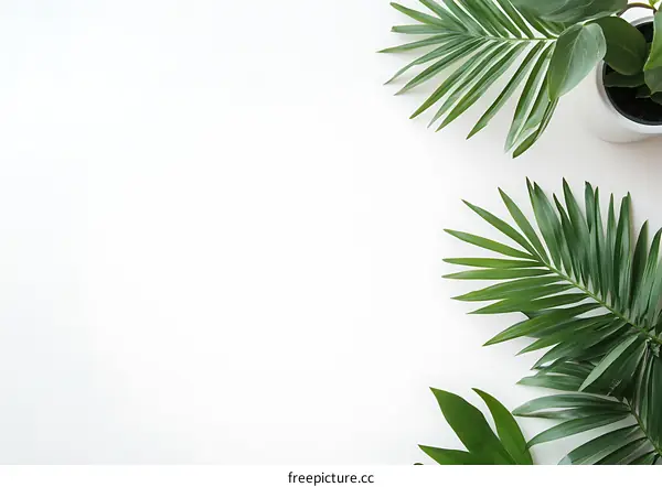 Minimalist Green Palm Leaves on White Background