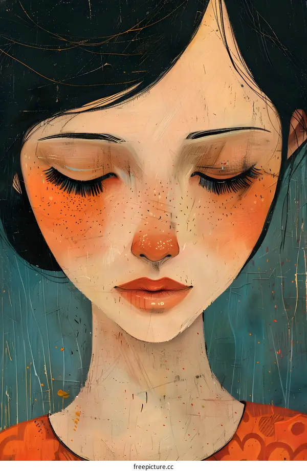 portrait of a young girl with freckles and dark hair