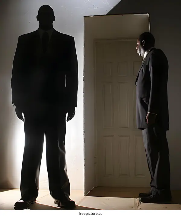 Silhouette of a Man Standing in Front of a Door