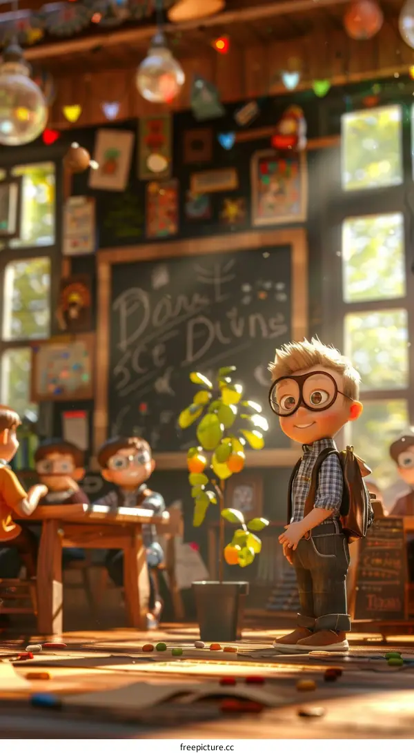 Little boy standing in a classroom