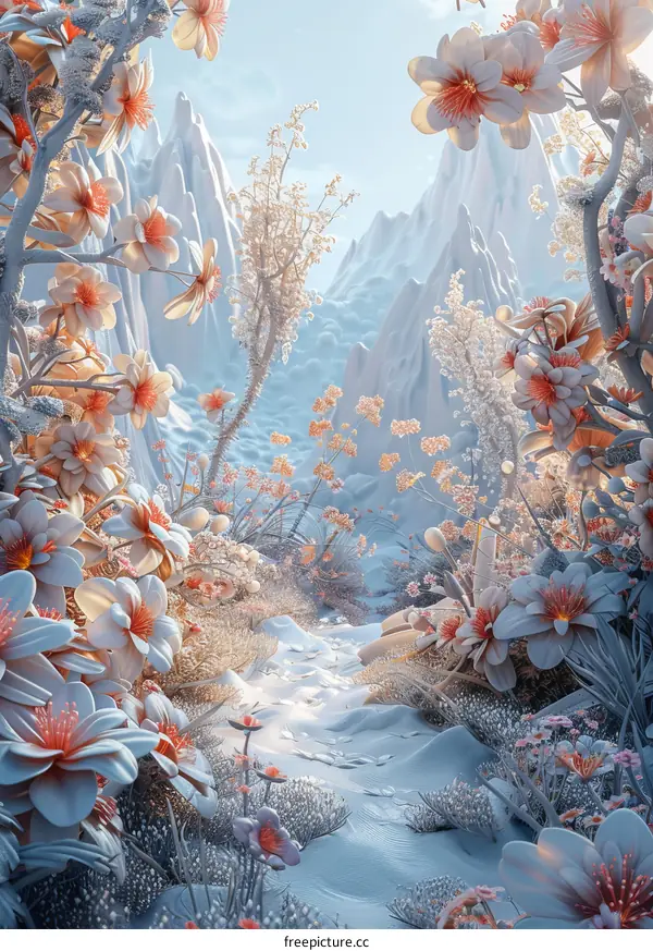 Fantasy Floral Landscape with Mountains