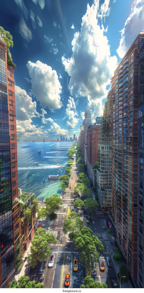 Cityscape View of Urban Road and Waterfront