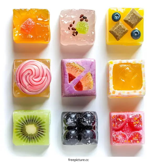 Assortment of colorful fruit jellies