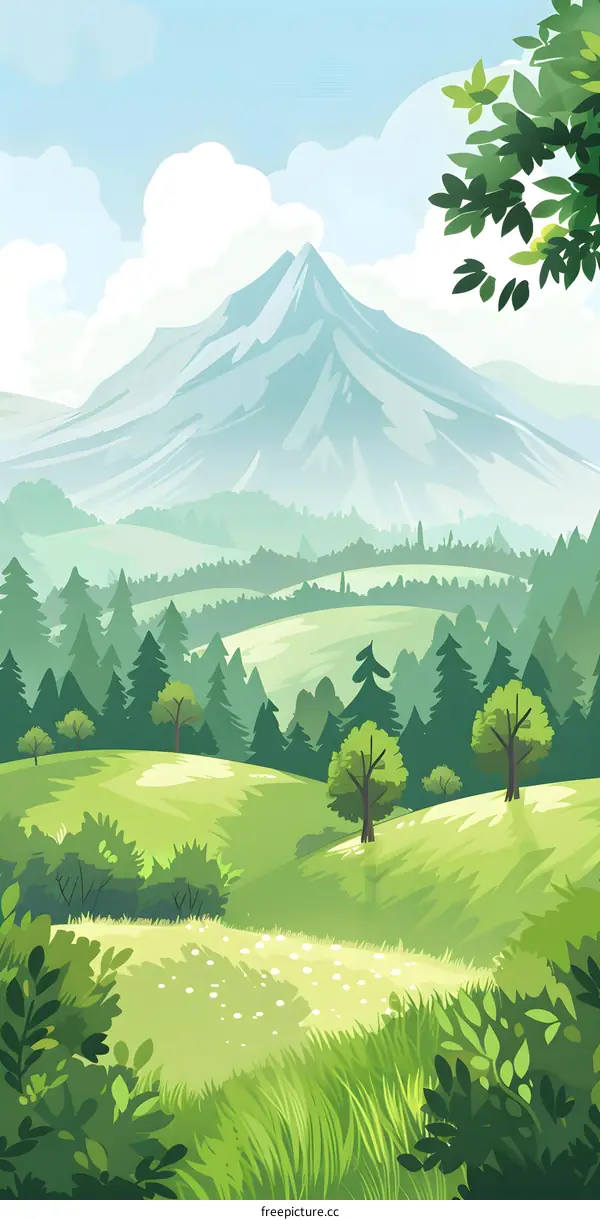 Green Mountain Landscape Illustration