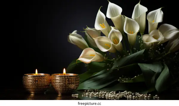 White Asiatic Lily In Bloom on Black Background