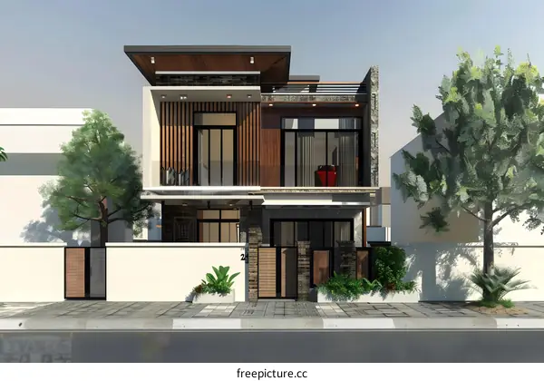 Modern Minimalist Two Storey House Design With Wood And Stone Facade