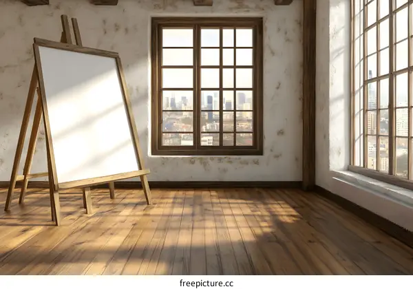 Blank Canvas on Easel in Vintage Studio Room