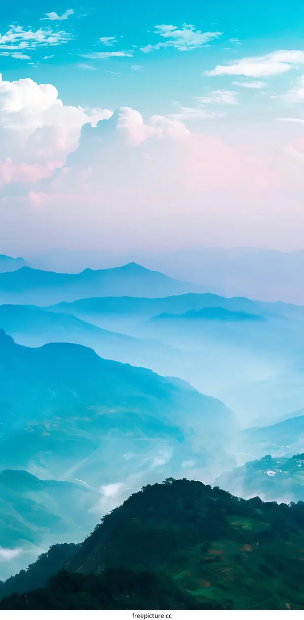 Blue Misty Mountain Range Landscape