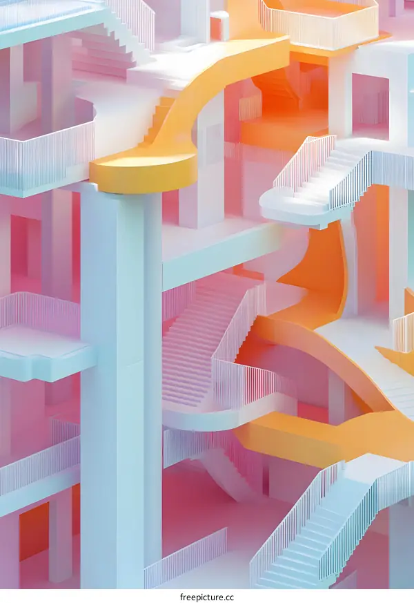 Abstract Pastel Colored Building with Stairs