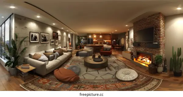 Modern Chic Living Room with White Brick Fireplace and Stylish Decor