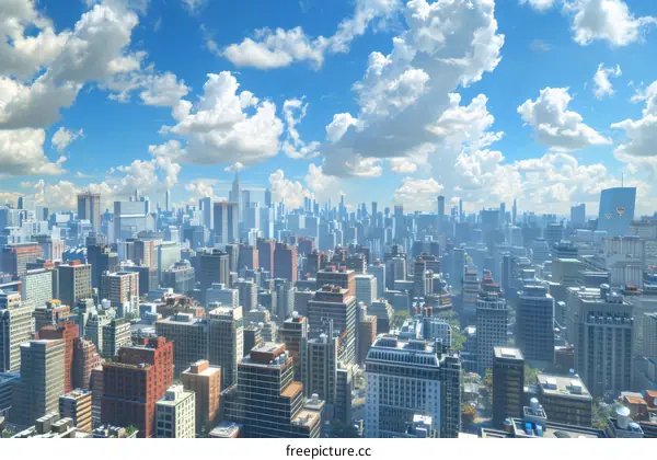 Stunning cityscape with skyscrapers and blue sky