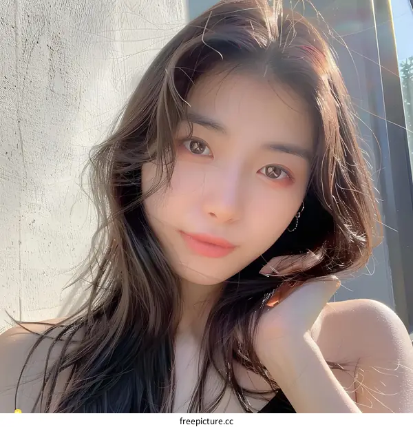 Close Up Portrait Of Asian Woman With Long Hair