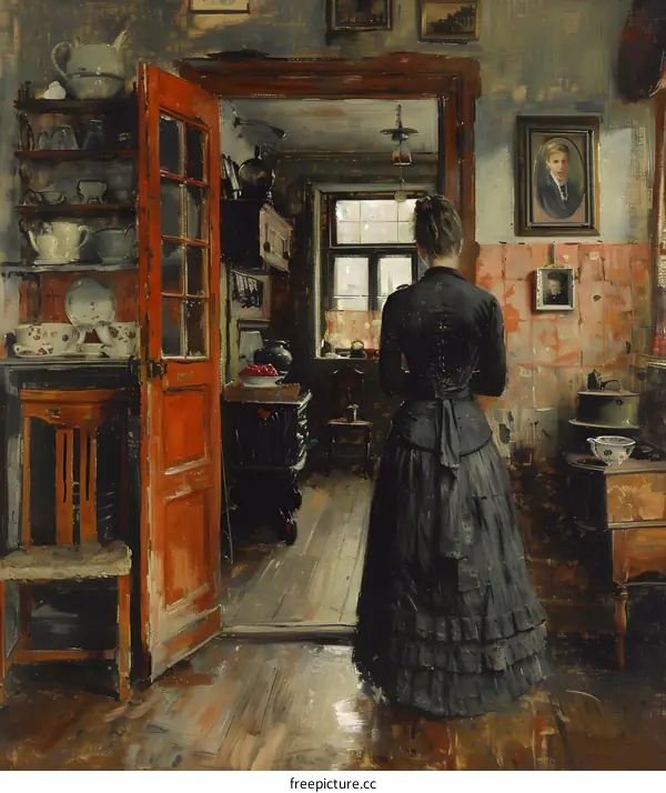 Woman Standing in a Kitchen Interior Painting