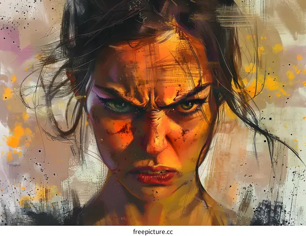 Close Up Portrait of Angry Woman With Brown Hair and Green Eyes