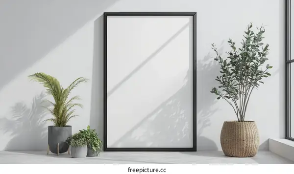 Empty Frame Modern Interior Mockup with Plants