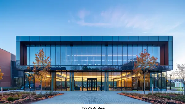 Contemporary University Building with Glass, Steel and Brick Facade