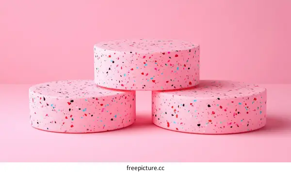 Three Stacked Pink Terrazzo Style Display Platforms