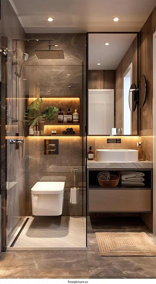 Modern bathroom interior with walk-in shower