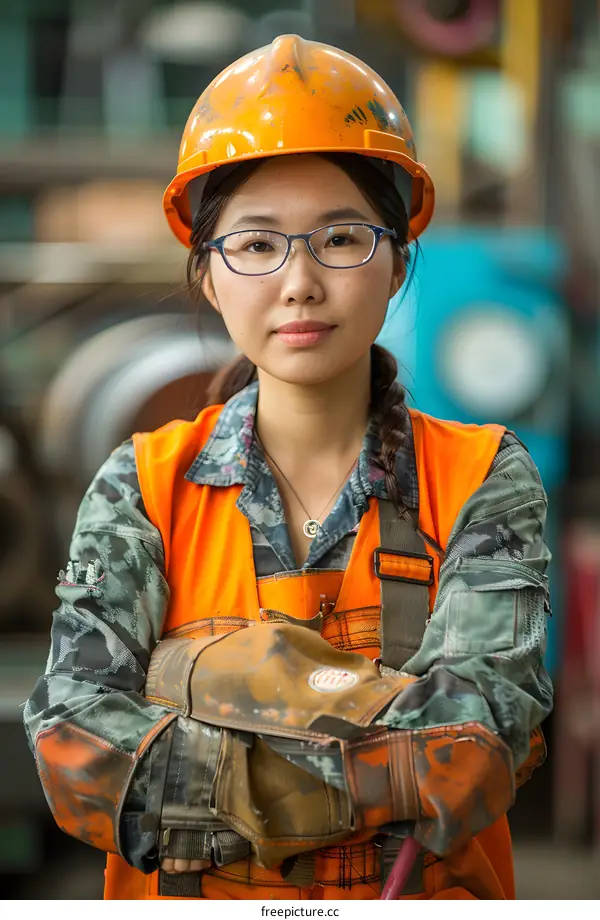 Female Welder in Factory Setting