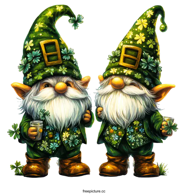 [Transparent Background PNG]Two Festive St. Patricks Day Gnomes