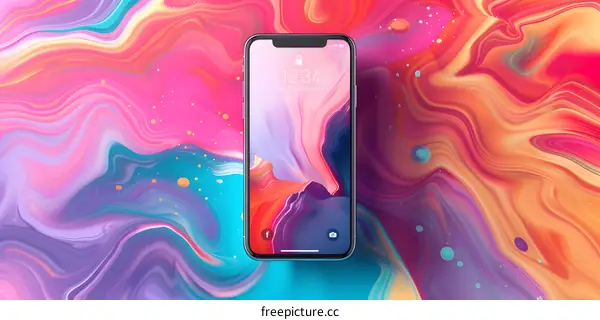 Abstract Colorful Liquid Background with Smartphone